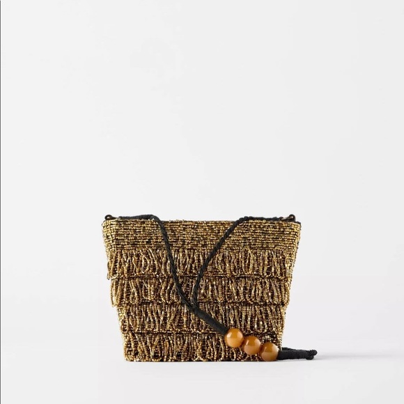 Zara Handbags - Nwt ZARA GOLD BEADED MINI BUCKET BAG EVENING